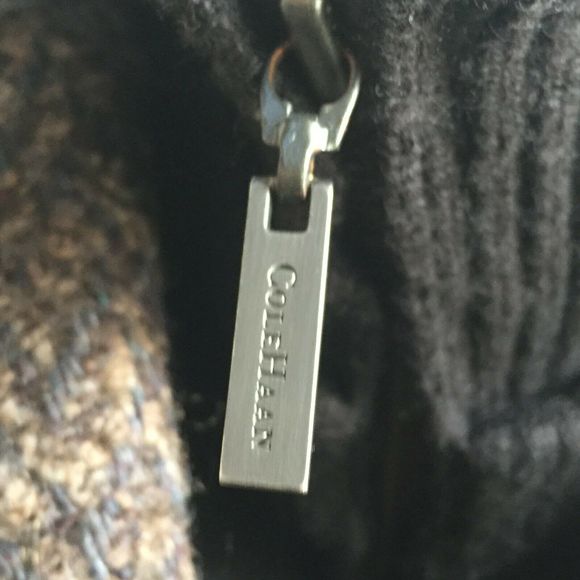 Cole Haan Women Brown Tweed Wool Cashmere Mohair Jacket Goat Suede Trim - Size 6 - Picture 8 of 11